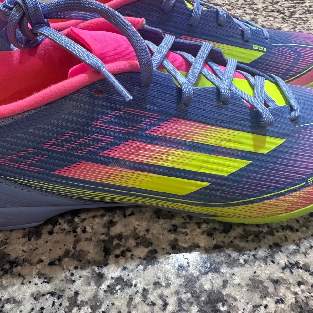 Adidas F50 League TF Soccer Cleats Shoes Mens Size 11.5 Blue Pink Neon Green - Picture 9 of 12